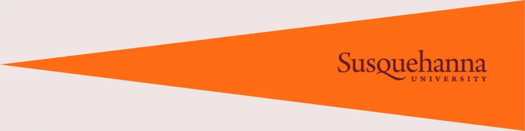 An orange pennant with the text 