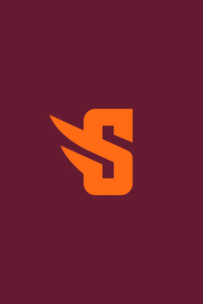 A stylized orange letter 