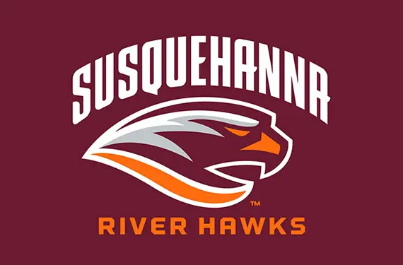 Logo for 体育买球 River Hawks featuring a stylized hawk head in orange, gray, and white, with 
