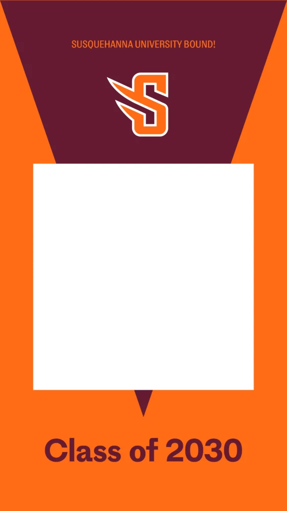 Orange and maroon graphic with 