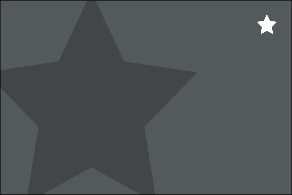 A large dark gray star is centered on a gray background, with a small white star in the top right corner.