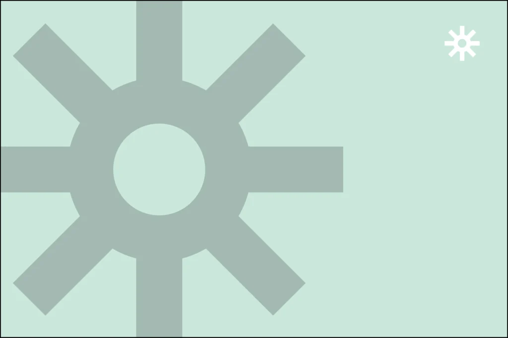 A large gray gear shape is centered on a light green background, with a small white asterisk symbol in the upper right corner.